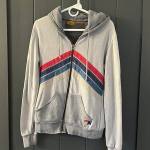 Aviator Nation Gray Hoodie with Red and Blue Stripes